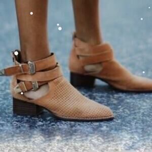 Jeffrey Campbell Everly Western Ankle Boots Cutout Bootie Tan Brown Size 6.5